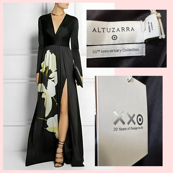 NWT ALTUZARRA Maxi Dress Black Silky Retro Vibe 70's Boho Floral Hippie • Small - Picture 3 of 4